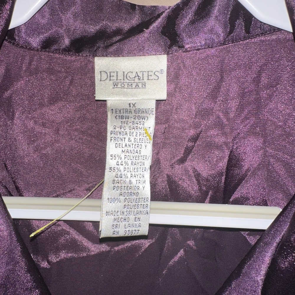 Delicates Woman Purple Leopard Burnout Sheer Button Front Pajama Top Size 1X - Picture 2 of 3